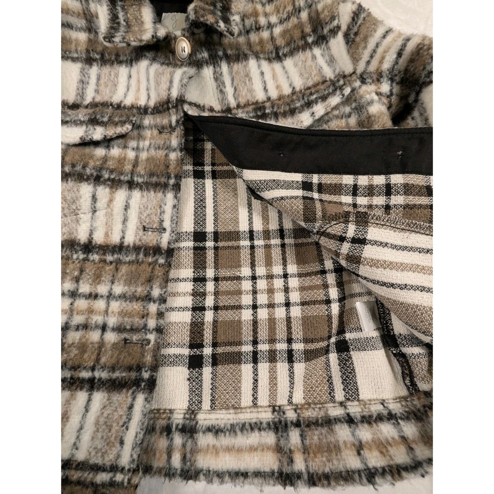 Joie Womens Extra Small/P Cropped Shacket Plaid Button Pockets Neutral Brushed - Picture 6 of 11